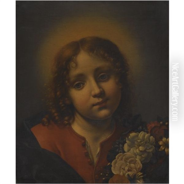 Christ, As A Boy Holding A Garland Of Flowers Oil Painting by Carlo Dolci