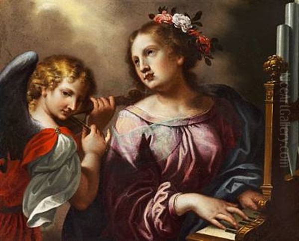 St. Cecilia And An Angel Playing Music Oil Painting by Carlo Dolci