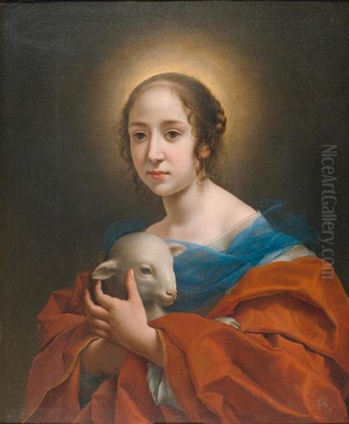 Bildnis Der Gemahlin Des Malers, Teresa Bucherelli, Als Heilige Agnes Oil Painting by Carlo Dolci