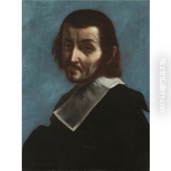 A Portrait Of The Artist Wearing Black With A White Ruff Oil Painting by Carlo Dolci