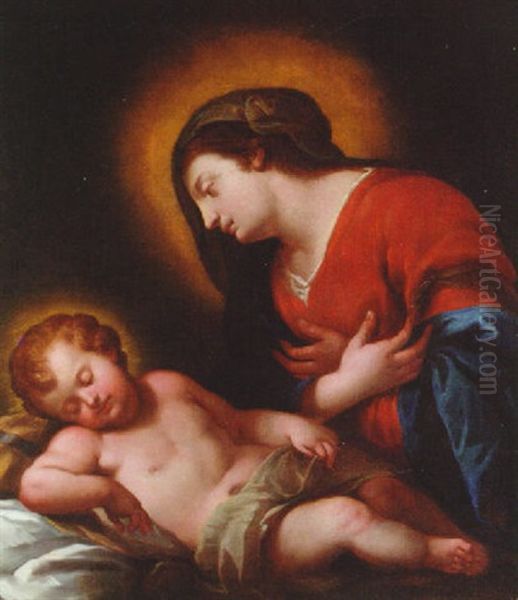 The Madonna Adoring The Infant Christ Oil Painting by Carlo Dolci