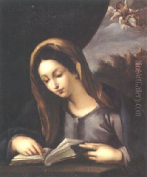 The Virgin Mary Reading A Book With The Angel Gabriel Before The Annunciation Oil Painting by Carlo Dolci