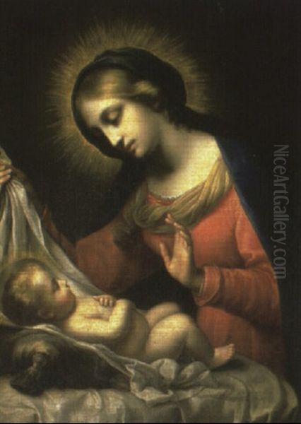 The Madonna Adoring The Infant Christ Oil Painting by Carlo Dolci