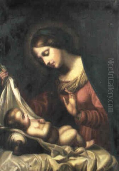 The Madonna Adoring The Christ Child Oil Painting by Carlo Dolci