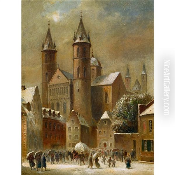 Winterliche Stadtansicht Oil Painting by Anton Doll