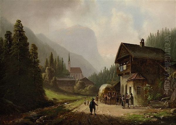 Gebirgsdorf Im Tal Oil Painting by Anton Doll