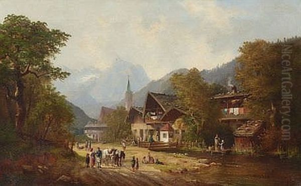 Strasenszene In Partenkirchen by Anton Doll