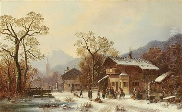 Gebirgsdorf Im Winter Oil Painting by Anton Doll