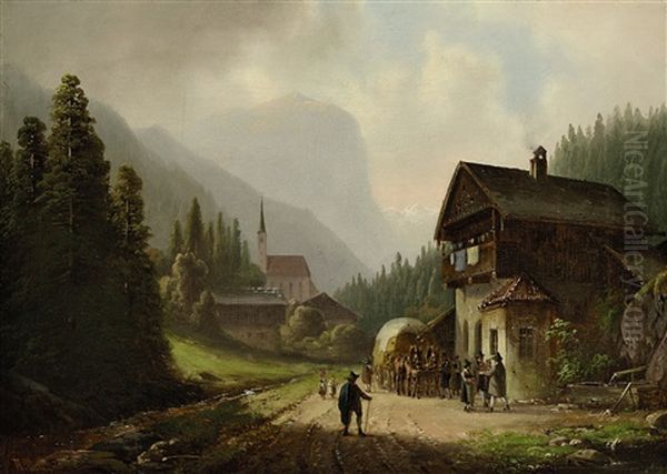 Gebirgsdorf Im Tal Oil Painting by Anton Doll