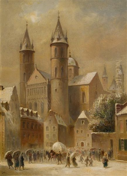 Winterliche Stadtansicht Oil Painting by Anton Doll