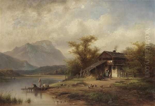 Waschtag Am Oberbayrischen See Oil Painting by Anton Doll