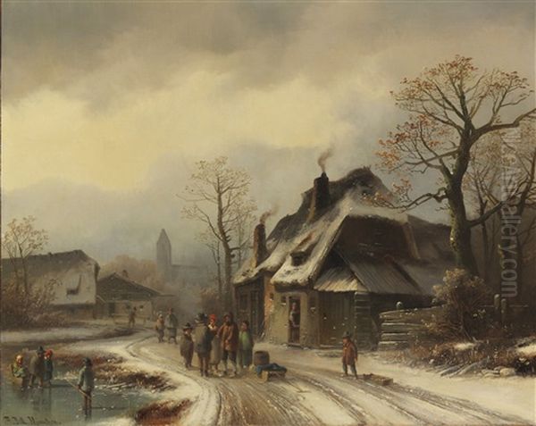 Winterliche Dorfansicht Oil Painting by Anton Doll