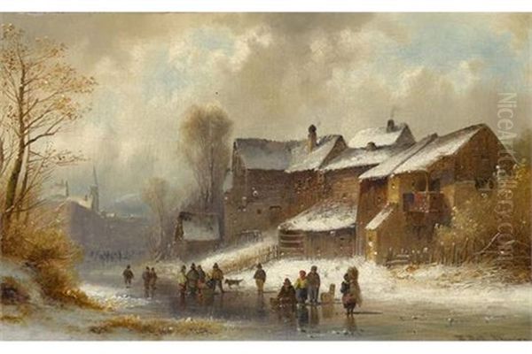 Winterliches Eisvergnugen Oil Painting by Anton Doll