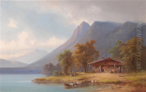 Wascherin Am See Oil Painting by Anton Doll