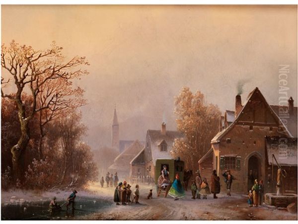 Winterliche Dorfansicht Oil Painting by Anton Doll