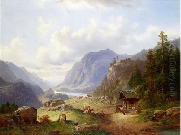 An Alpine Landscape Oil Painting by Anton Doll