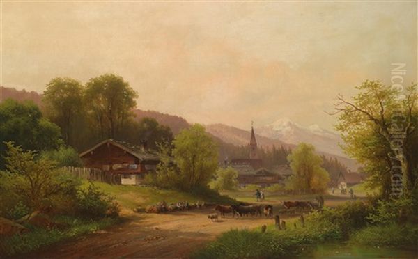 Partie Auf Dem Lande (aus Dem Allgau?) Oil Painting by Anton Doll