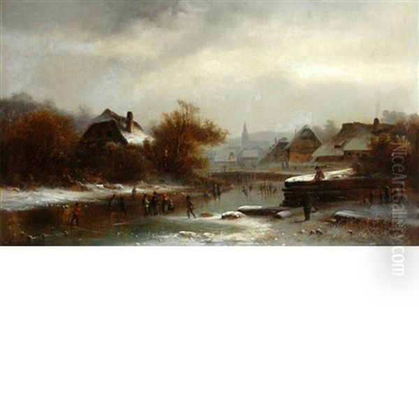 Skating On A Pond Oil Painting by Anton Doll