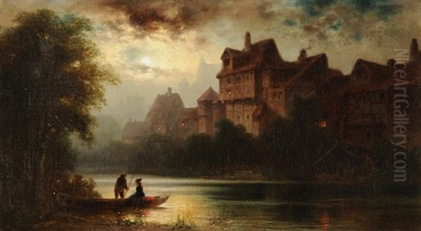 Nachtliche Uberfahrt Auf Der Pegnitz In Nurnberg Oil Painting by Anton Doll