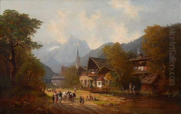 Strasenszene In Partenkirchen Oil Painting by Anton Doll