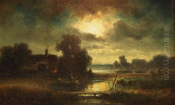 Vollmondstimmung Im Dachauer Moor Oil Painting by Anton Doll