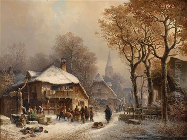 Schlachtfest Im Winter Oil Painting by Anton Doll