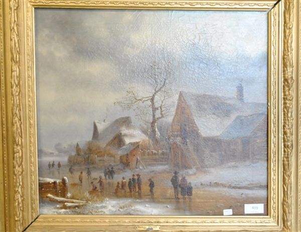 Paysage D'hiver Avec Patineurs Oil Painting by Anton Doll