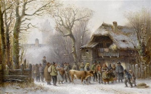 Viehmarkt Vor Der Stadt Im Winter Oil Painting by Anton Doll