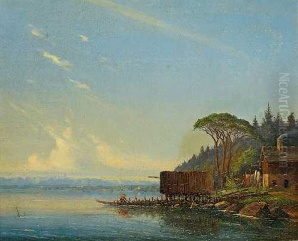 Bootshaus Am Starnberger See Oil Painting by Anton Doll