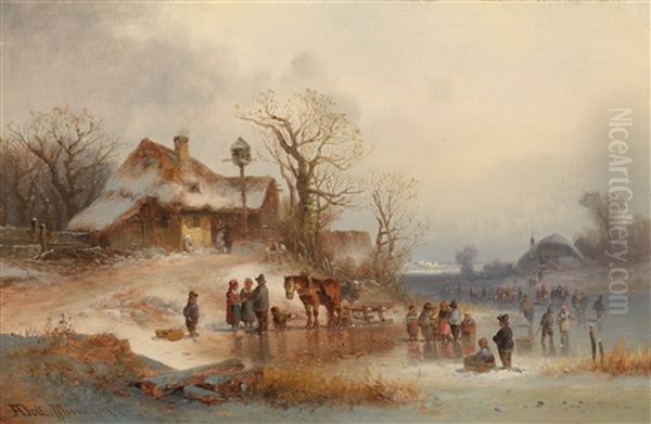 Winterlandschaft Mit Reicher Figurlicher Staffage Oil Painting by Anton Doll