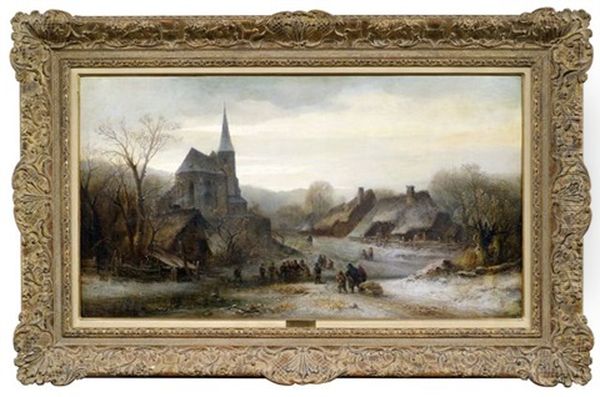 Winterliches Kirchdorf Oil Painting by Anton Doll