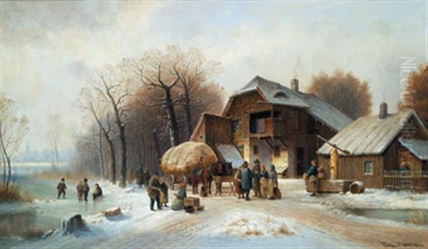 Dorfleben Im Winter Oil Painting by Anton Doll