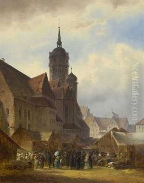 Leipzig - Markt Bei Der Nikolaikirche Oil Painting by Anton Doll