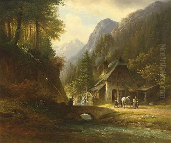 Alte Schmiede An Flusslauf In Einem Gebirgstal Oil Painting by Anton Doll