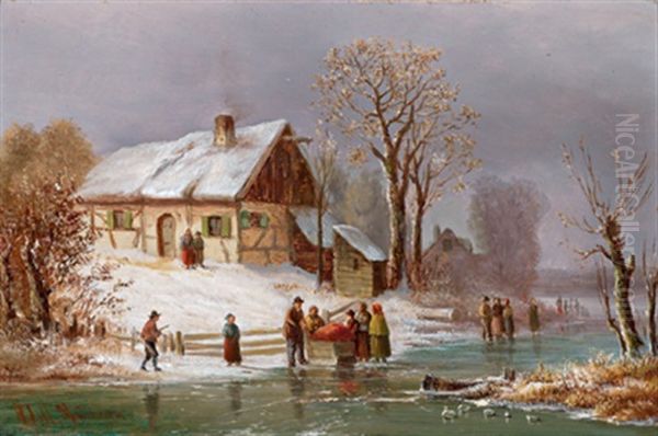 Wintervergnugen Oil Painting by Anton Doll