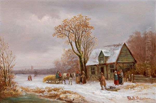 Strohfuhre Im Winter Oil Painting by Anton Doll