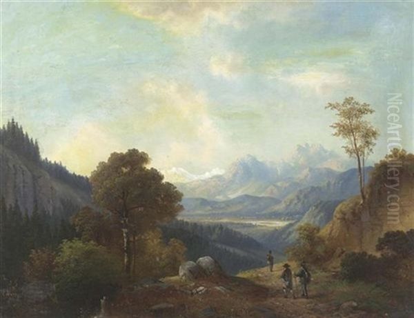 Gebirgslandschaft Mit Wanderer by Anton Doll