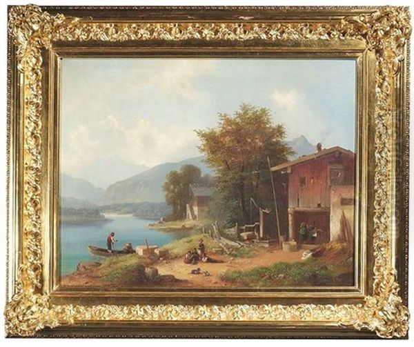 Sommerliche Idylle Am See Oil Painting by Anton Doll