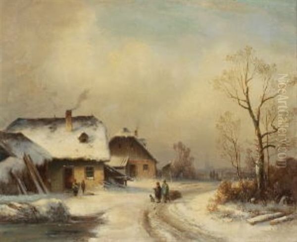 Dorfstrase Im Winter Oil Painting by Anton Doll