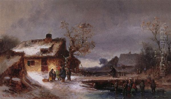 Winter Im Dorf Oil Painting by Anton Doll