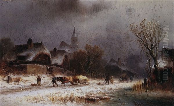 Dorf Im Winter Oil Painting by Anton Doll