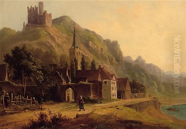 St. Goar Mit Burg Katz Am Rhein Oil Painting by Anton Doll