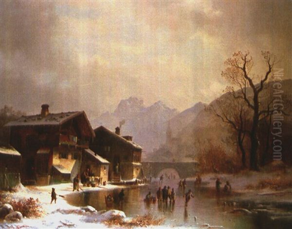 Wintervergnugen Vor Burg Oil Painting by Anton Doll