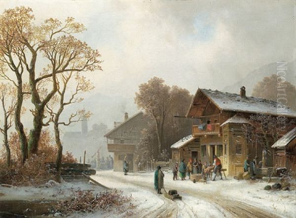 Dorflandschaft Im Winter Oil Painting by Anton Doll