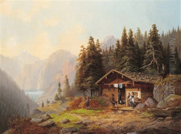 Berghutte Im Gebirge Oil Painting by Anton Doll