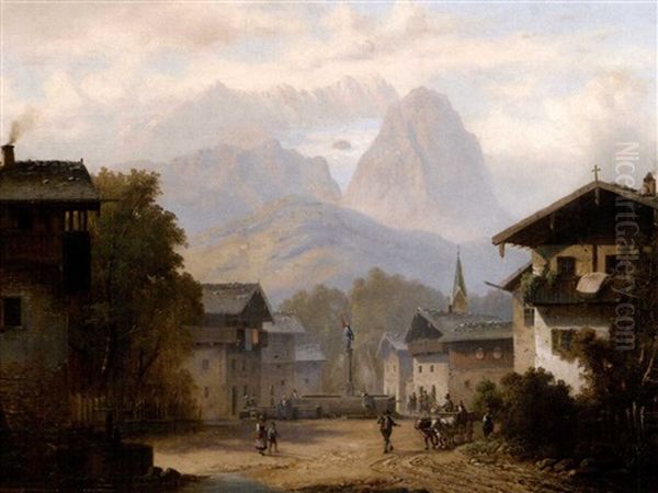 Oberammergauer Dorf Oil Painting by Anton Doll