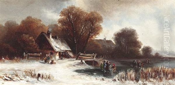 Winter An Einem Oberbayerischen See Oil Painting by Anton Doll