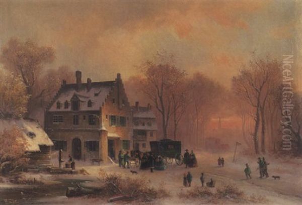 Winterabend Vor Einem Landgasthof Oil Painting by Anton Doll