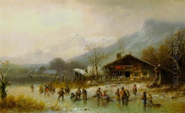 Winterfreuden Vor Dem Bauernhaus Oil Painting by Anton Doll