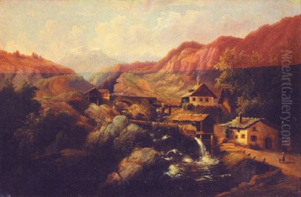 Mountainous Landscape With Mill And River Oil Painting by Anton Doll